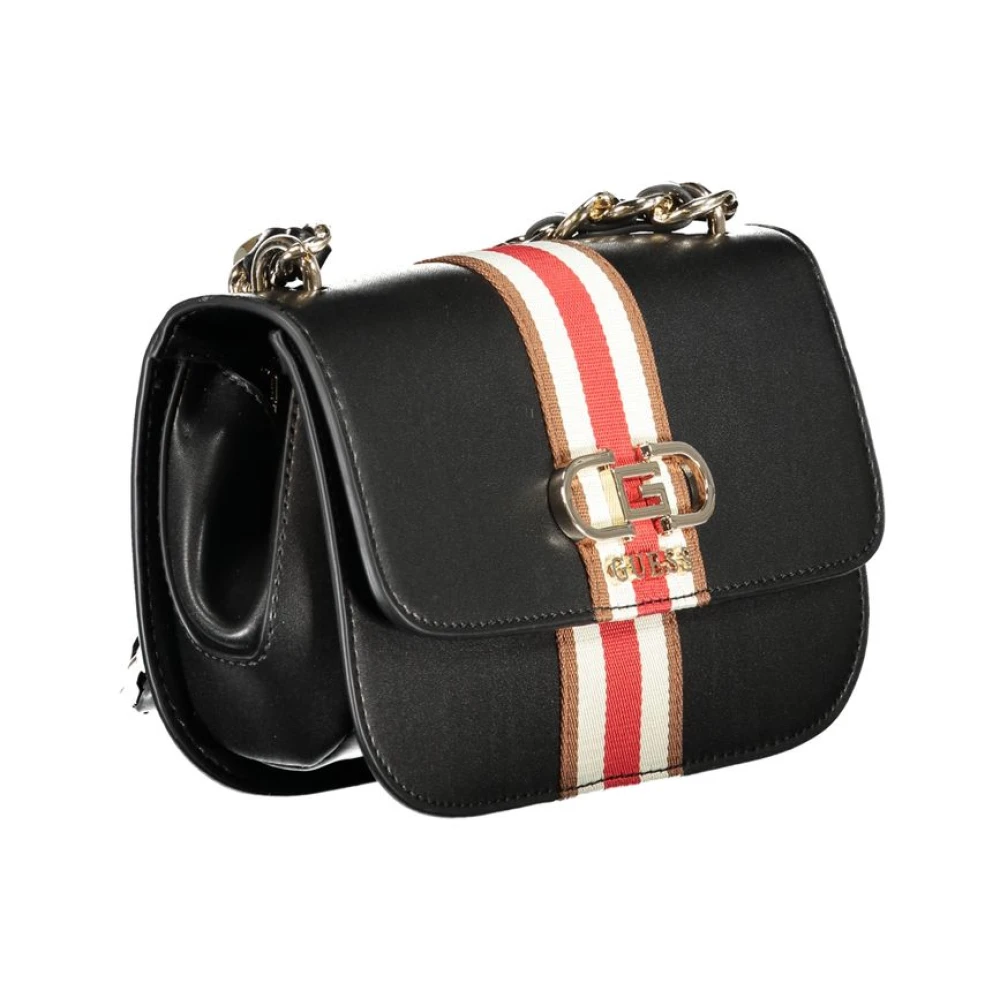 Guess Zwarte Polyethyleen Schoudertas met Verstelbare Kettingriem Black Dames