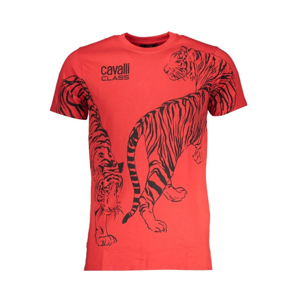 Cavalli Class Men's Red Tiger Crew Neck Tee