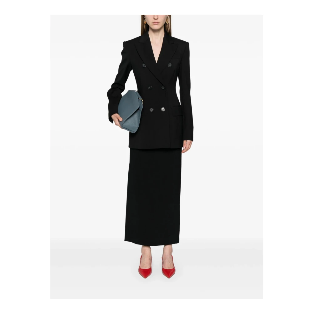 SPORTMAX Dubbelbreasted geweven jas met pieklapels Black Dames