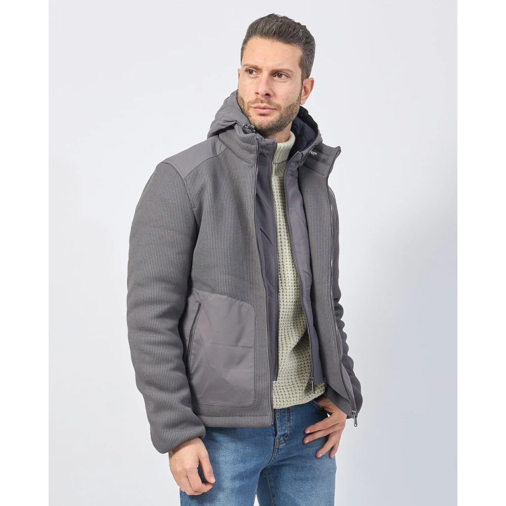 YES ZEE Grijze gebreide jas met capuchon en softshell inzetstukken Gray Heren