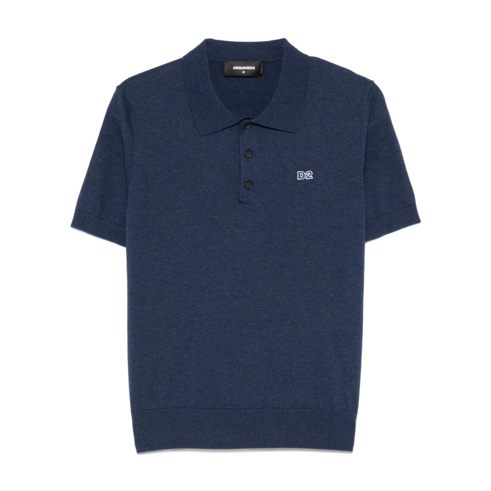 Dsquared2 Ocean Blue Polo Shirt Ribbed Collar Blue Heren