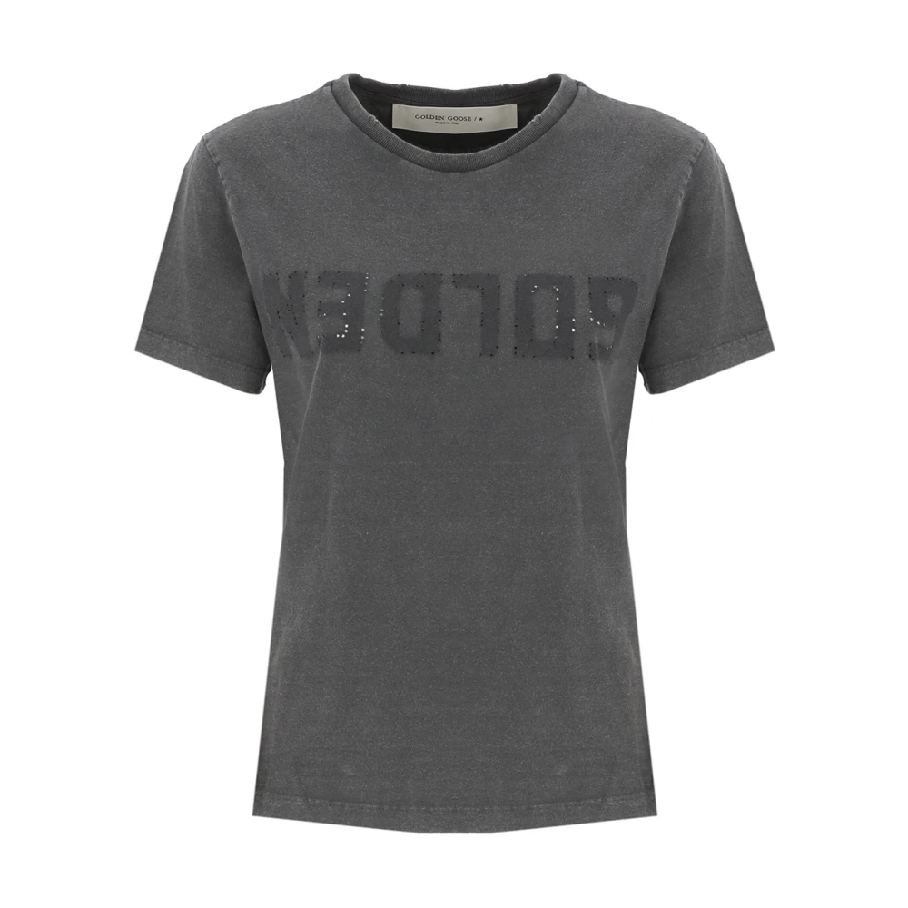 Golden Goose Donna Grigio T-Shirt Girocollo In Cotone Con Patch Logo