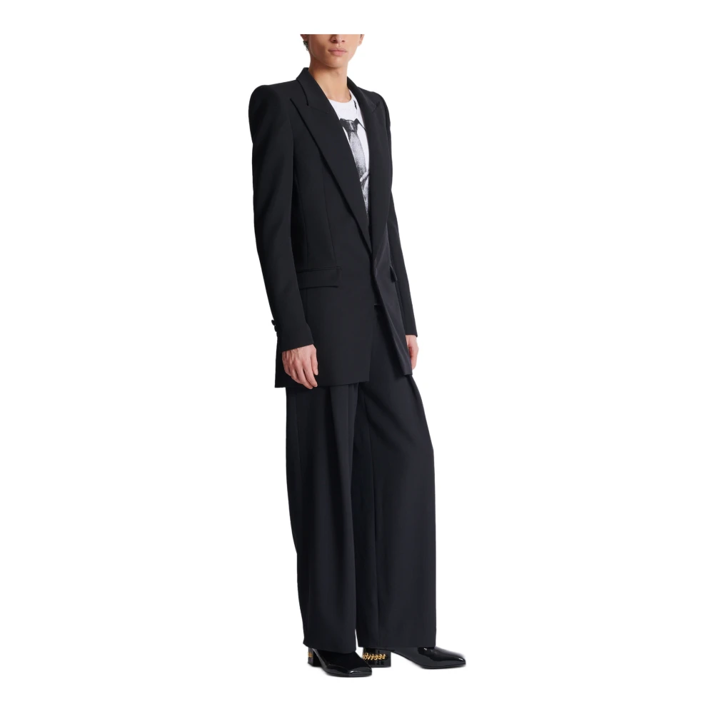 Balmain Grain de poudre jas met 1 knoop en schoudervullingen Black Heren