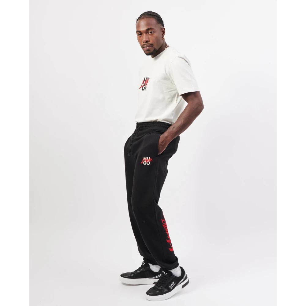 Hugo Boss Zwarte Logo Sweatpants Relaxte Pasvorm Black Heren