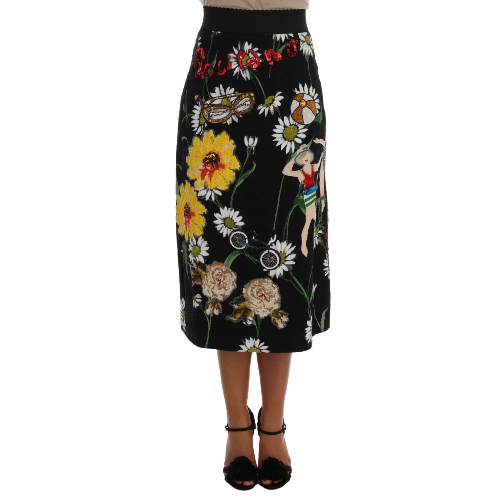 Dolce & Gabbana Zwarte Versierde Daisy Brocade Rok Black Dames