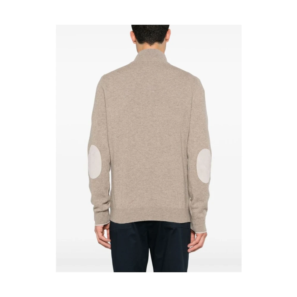 La Fileria Fijngebreide Sweater met Mock Hals Beige Heren