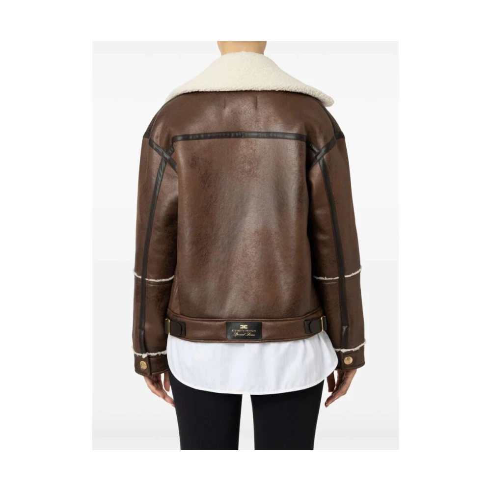 Elisabetta Franchi Bruine Shearling Jas met Gesp Sluiting Brown Dames