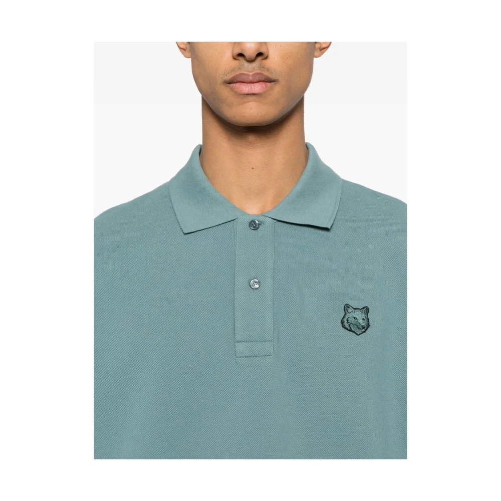 Maison Kitsuné Blauwe Button-Up Sweater met Korte Mouwen Blue Heren