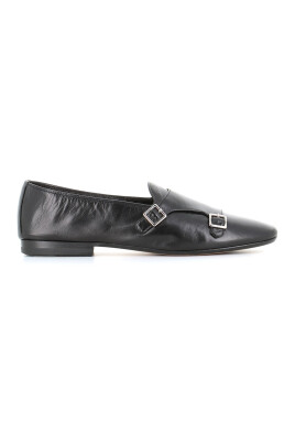 black-double-buckle-flat-shoes
