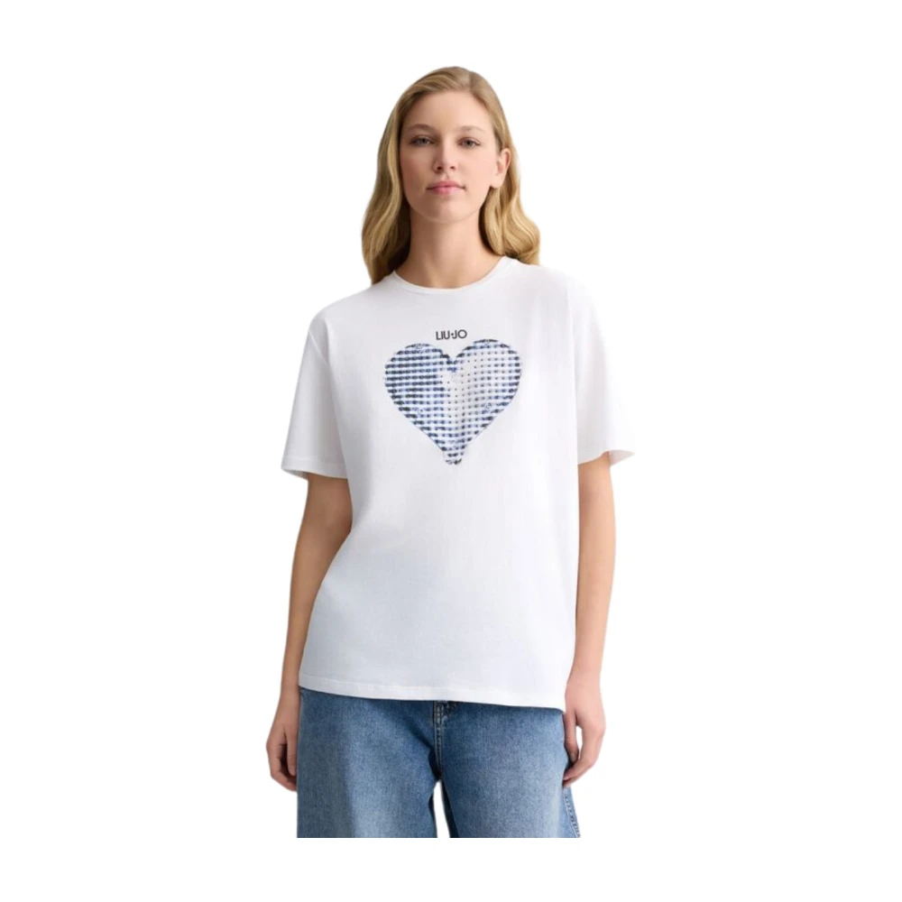 Liu Jo Hartprint katoenen T-shirt White Dames