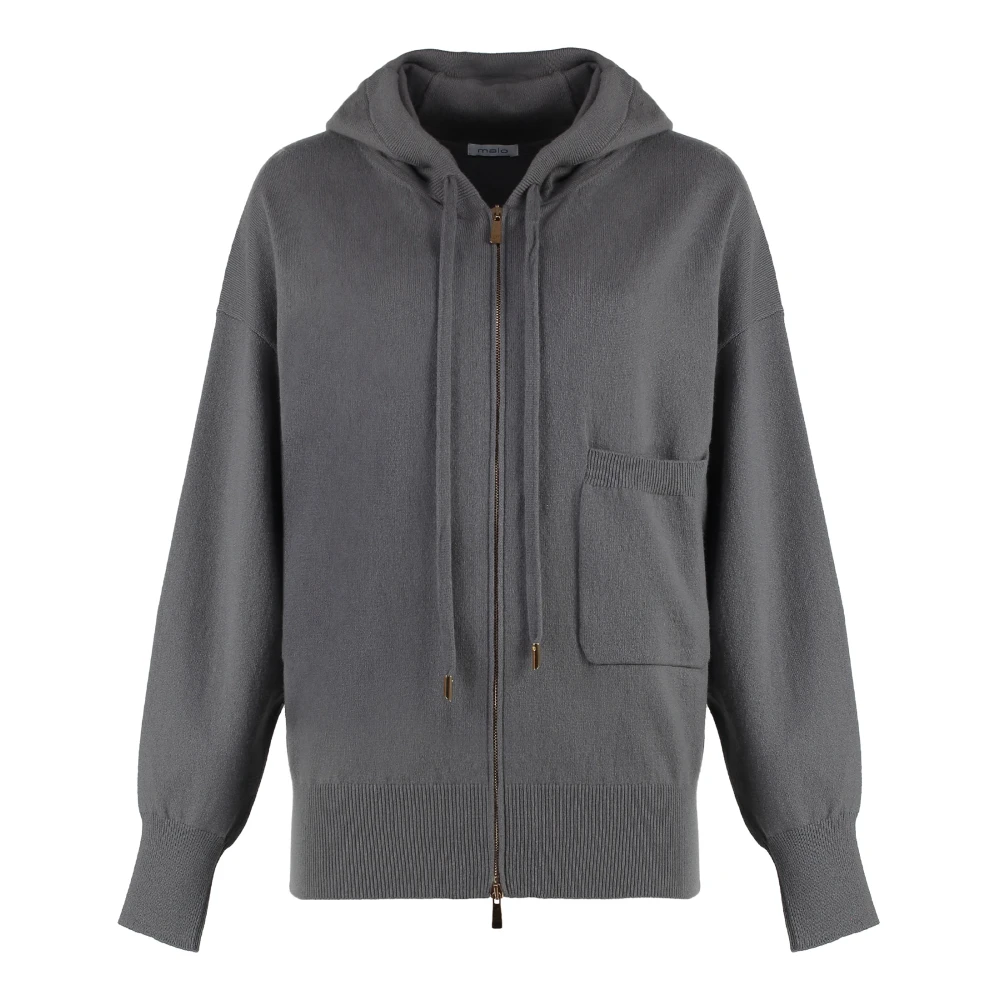 Malo Cashmere Zip Hoodie med Framficka Gray, Dam