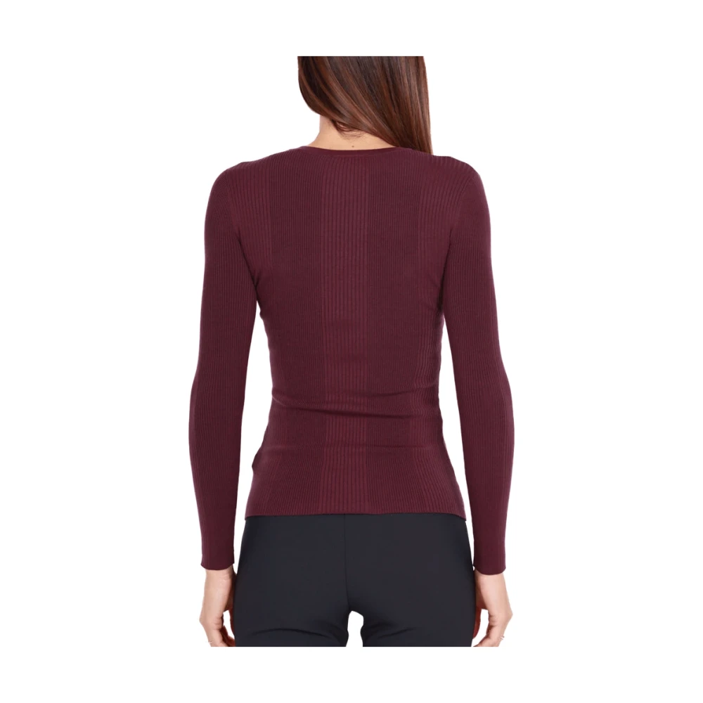 Elisabetta Franchi Geribbelde zijdeblend ronde hals top Bordeaux Red Dames