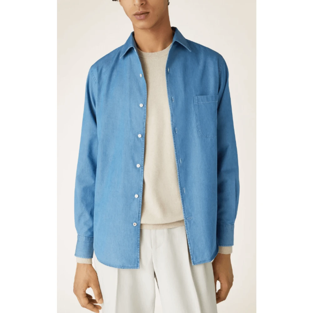 Loro Piana Blauw Katoen-Denim Vrijetijdsshirt Blue Heren