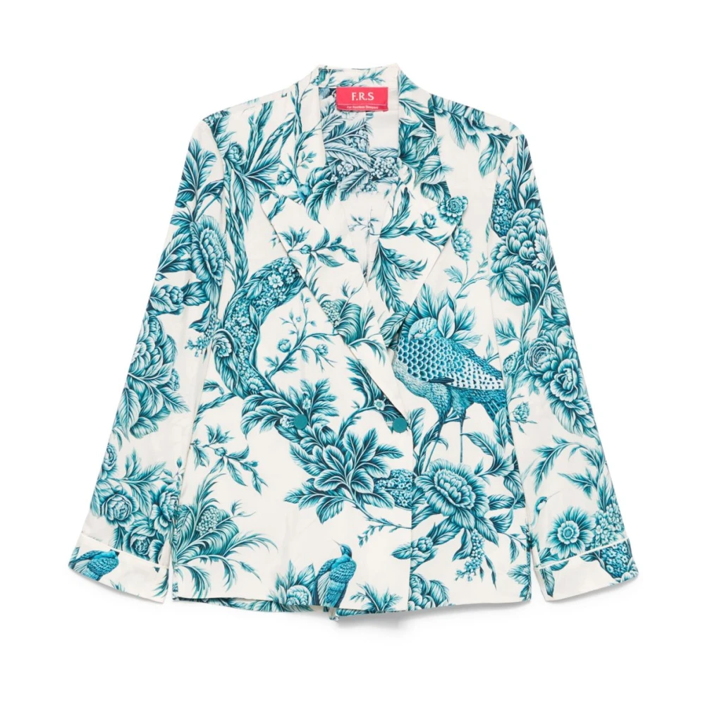F.r.s For Restless Sleepers Blauwe Bloemenprint Dubbel-Borst Shirt Blue Dames