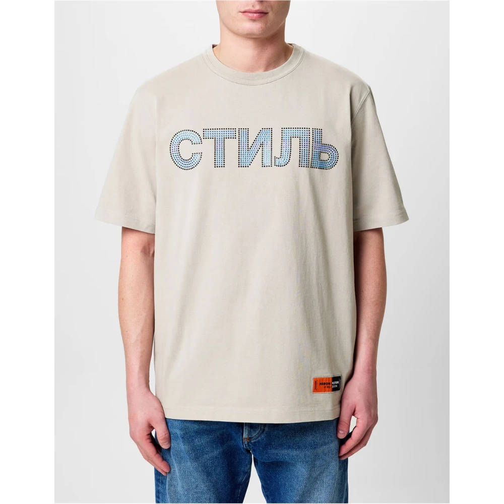 Heron Preston Logo Strass Katoenen T-Shirt Grijs Blauw Gray Heren
