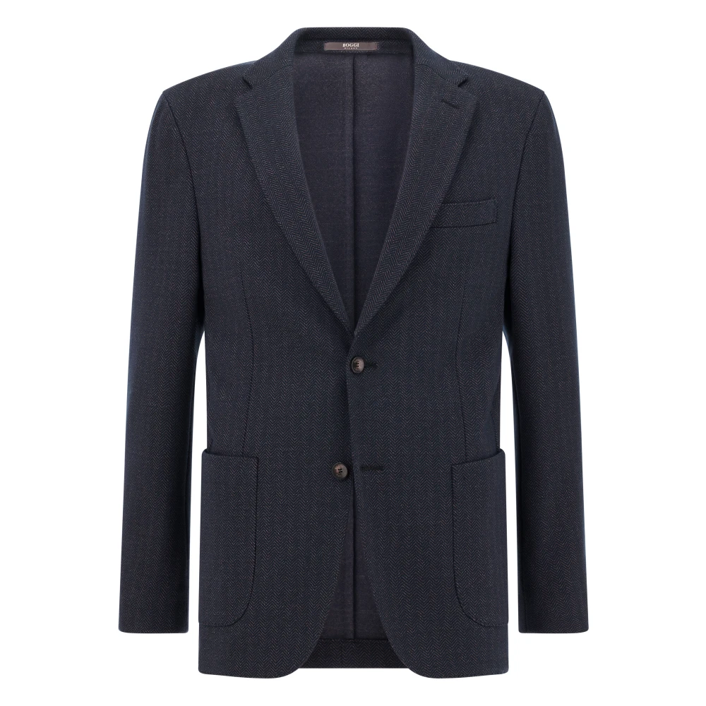 Boggi Milano Mannelijk Blauw B-Jersey Herringbone Jas In Een Katoenmix