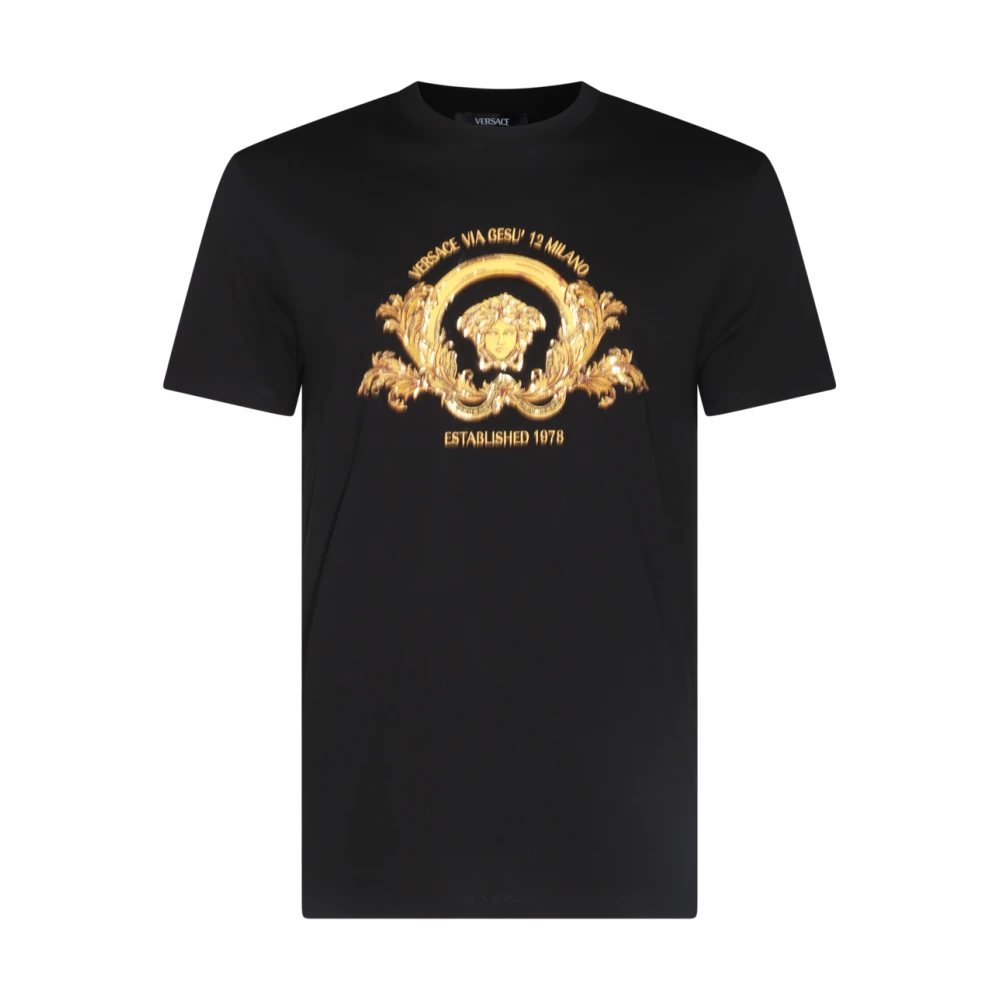 Versace Zwart Geborduurd Medusa Embleem T-shirt Black Heren