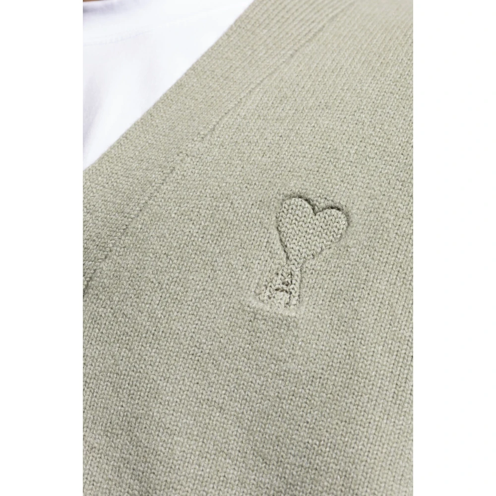 Ami Paris Wollen vest met logo Green Heren
