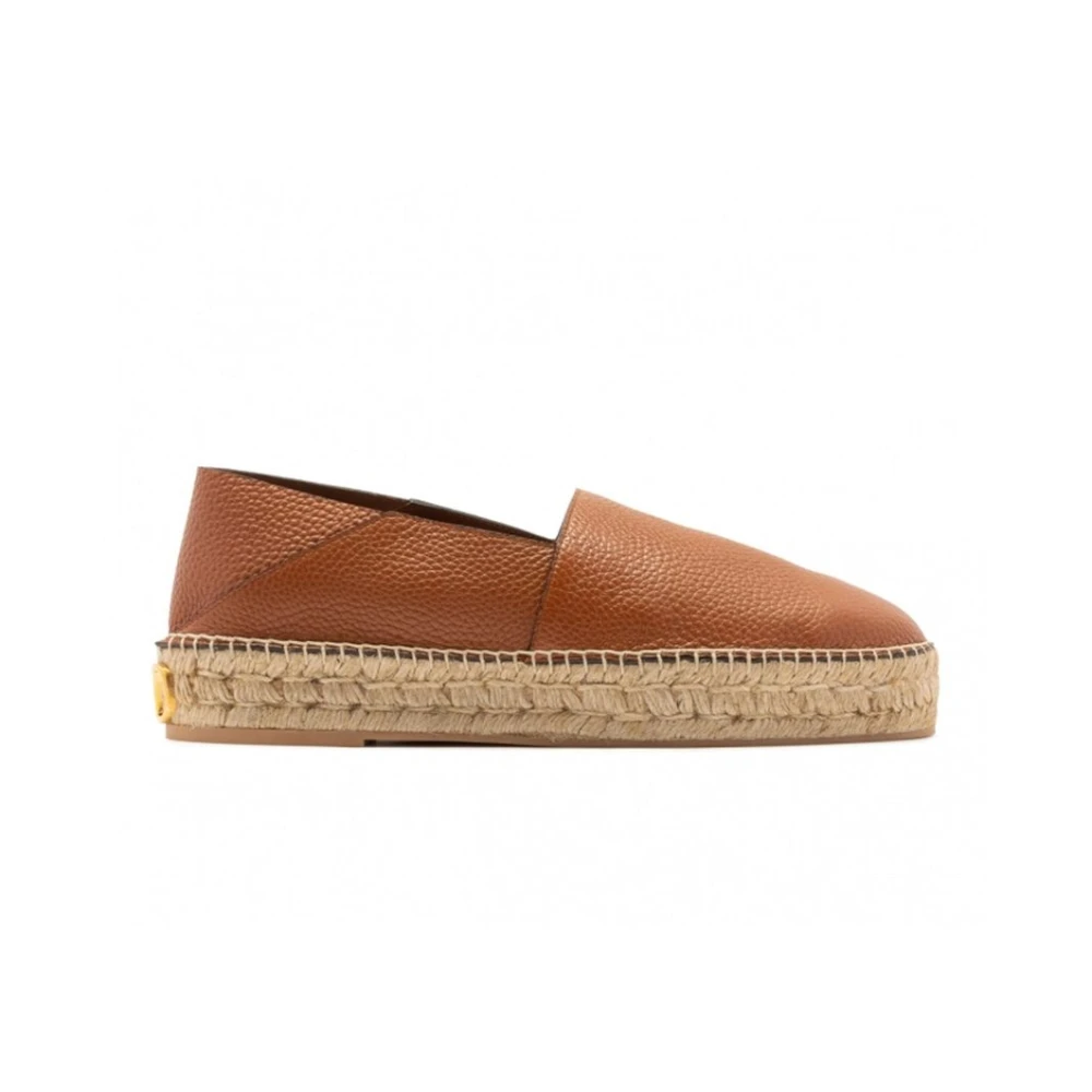 Valentino Garavani Men's Brown Logo-Plaque Leather Espadrilles