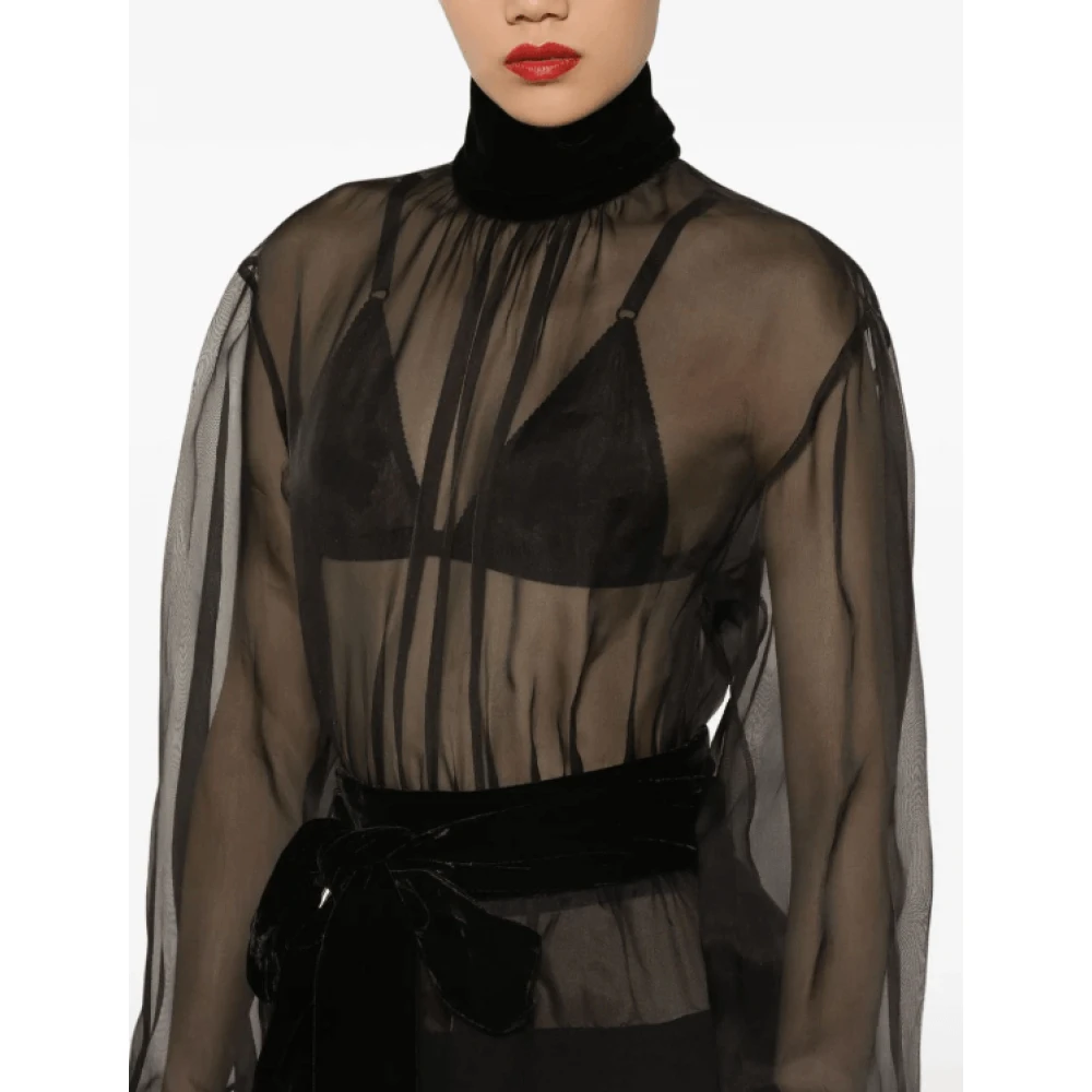Dolce & Gabbana Zwarte Zijden Crepe Jurk met Strik Black Dames