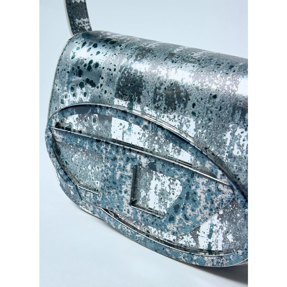 Diesel Leren Schoudertas met Logo Plaque Gray Dames