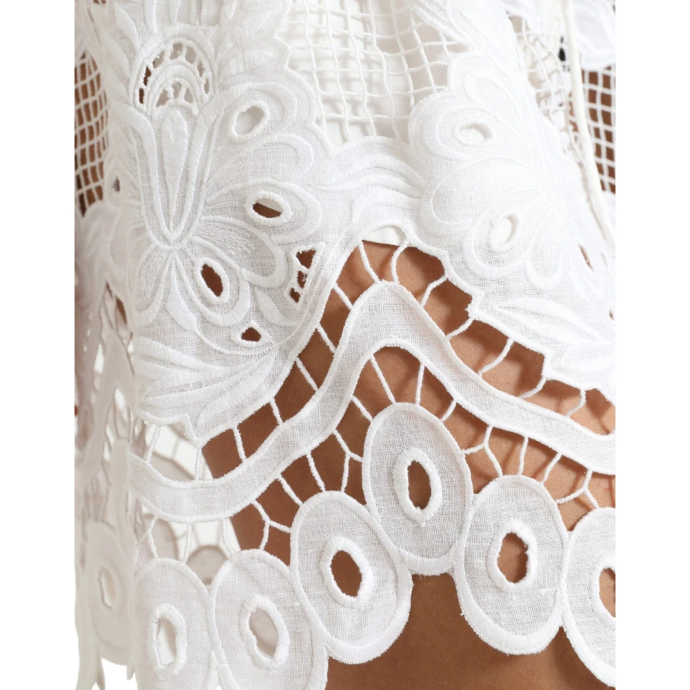 Dolce & Gabbana Elegante Kant Hoge Taille Shorts in Wit White Dames