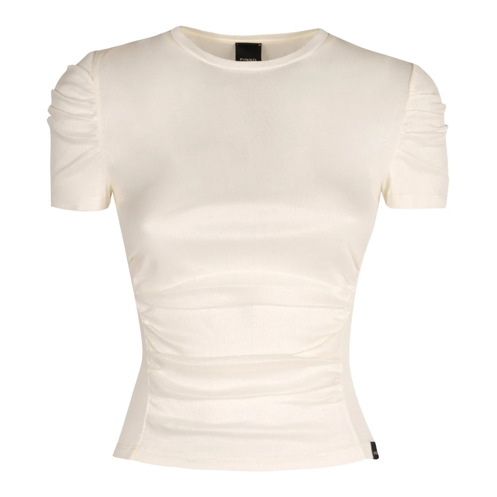 Pinko Geribbelde katoenen T-shirt Beige Dames