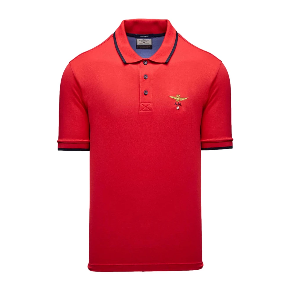 Aeronautica Militare Men's Red Polo Shirts, L, Piqué Cotton Polo 261Po1308up00082