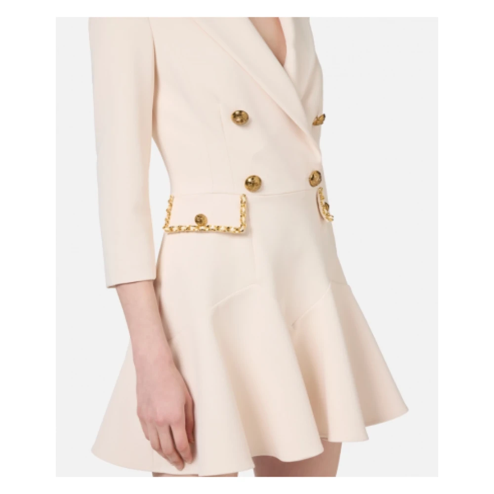 Elisabetta Franchi Beige Jas met Gouden Knoopdetails White Dames