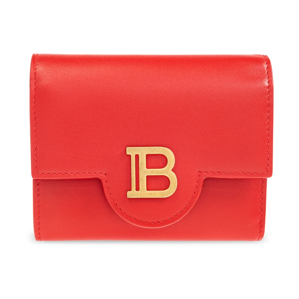 Balmain Gedrukte kalfsleren B-Buzz drievoudige portemonnee Red Dames