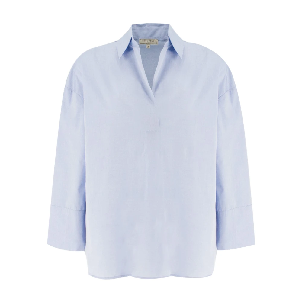 Antonelli Firenze Katoenen Poplin V-hals Shirt Blue Dames