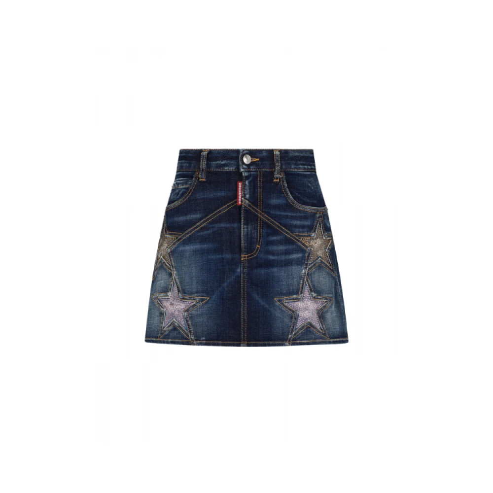 Dsquared2 Denim Minirok met Sterrenversiering Blue Dames