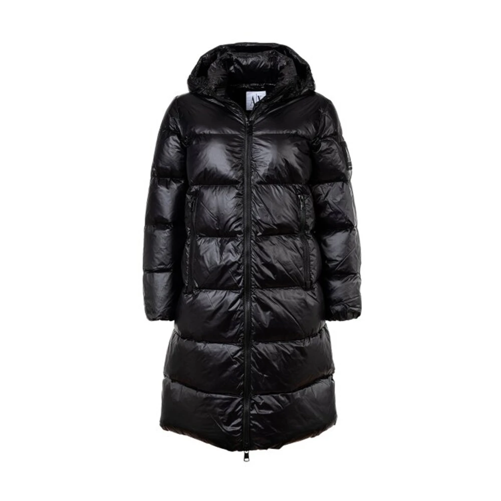 Armani Exchange Icon Project Lange Gewatteerde Jas met Capuchon Black Dames