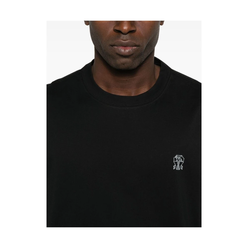 BRUNELLO CUCINELLI Zwart Grafisch Print Crew Neck T-shirt Black Heren