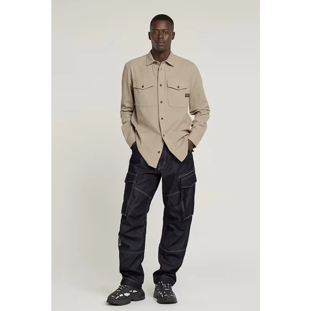 G-Star Marine Slim Fit Overhemd Lange Mouw Beige Heren