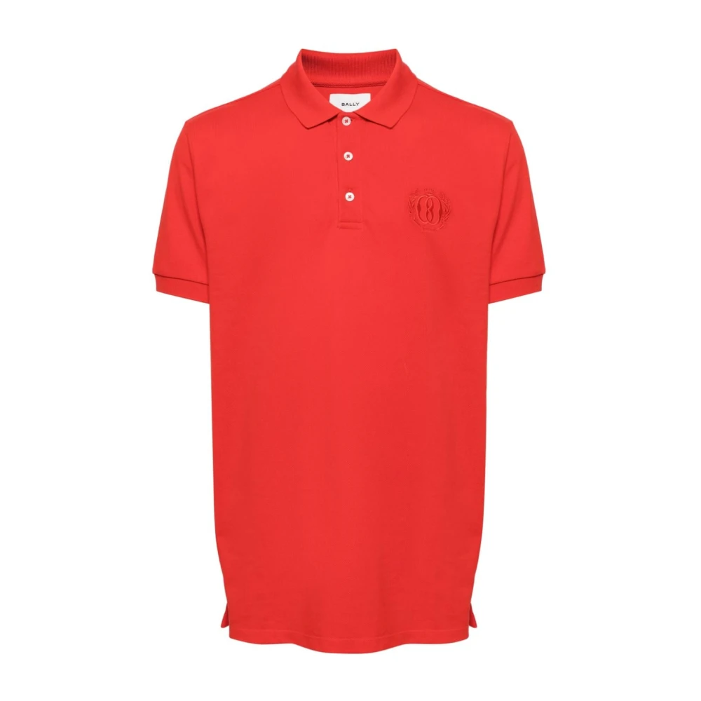 Bally Rode Polo Shirt Geborduurd Logo Red Heren