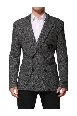 Dubbelknäppt kavaj i slim fit-modell med logobrodderi