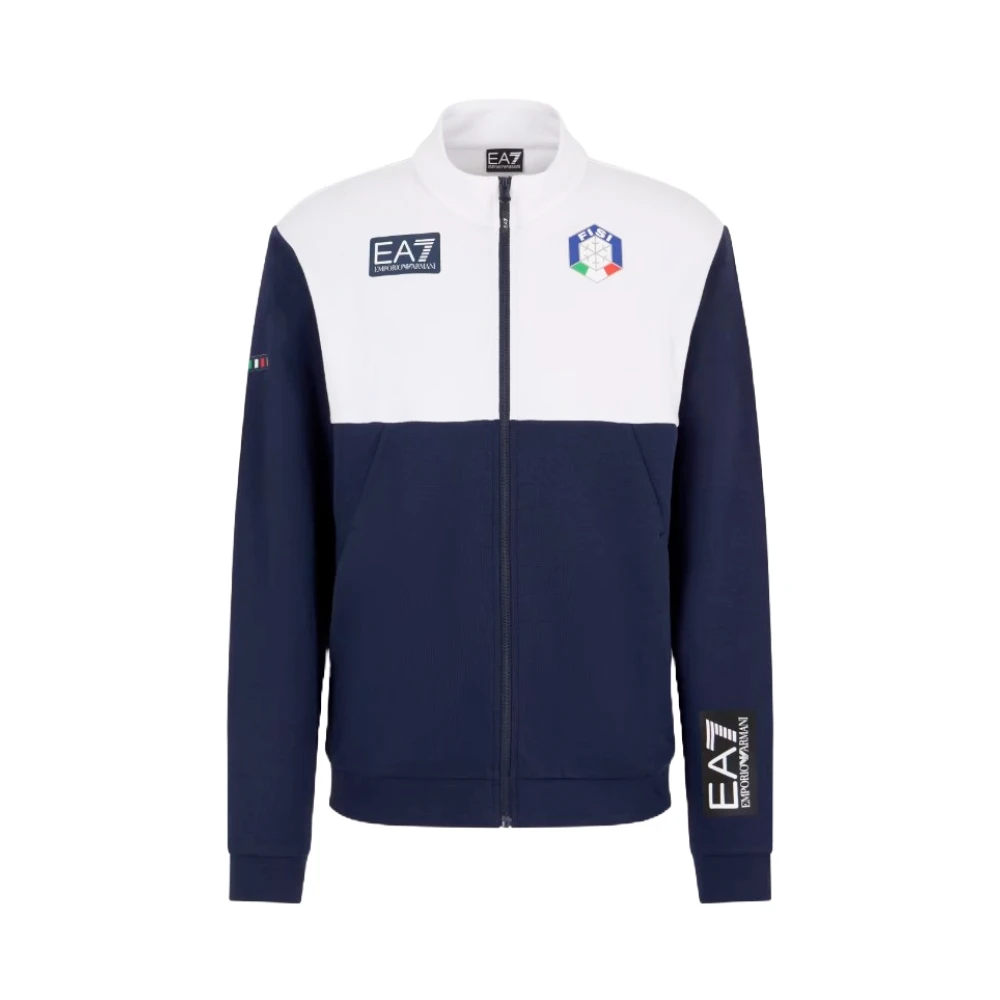 Emporio Armani EA7 Blauwe Zip Sweater Fisi Logo Multicolor Heren