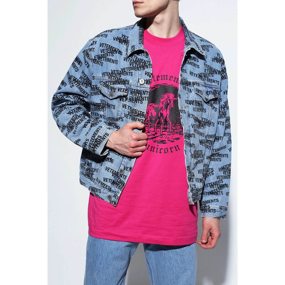 Vetements Denimjack met logo Blue Heren