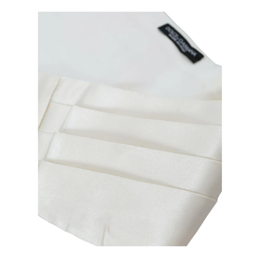 Dolce & Gabbana Witte Zijden Cummerbund met Logo Details White Heren