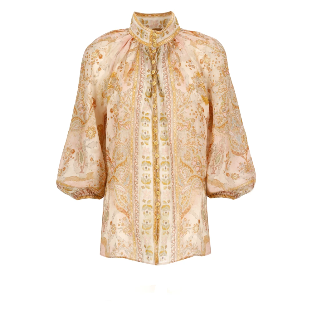 Zimmermann Orange Paisley Blus med hög hals Orange, Dam