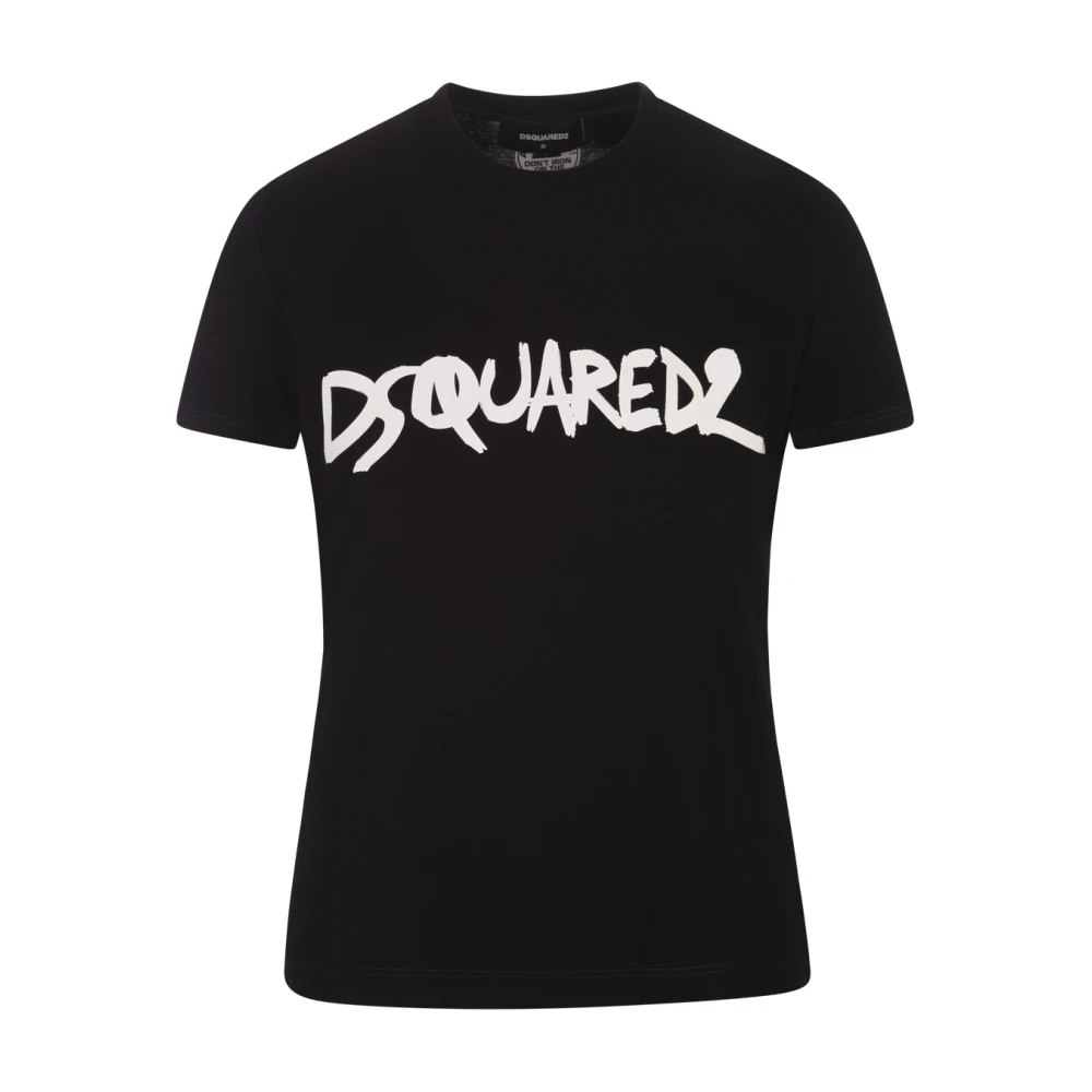 Dsquared2 Zwart Katoenen Jersey T-shirt met Bedrukte Letters Black Dames