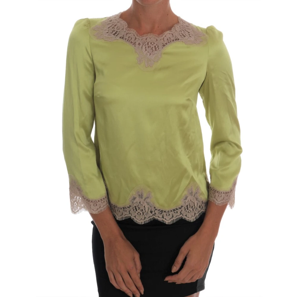 Dolce & Gabbana Women's Green Elegant Floral Lace Silk Blouse - Blouses - Xs - Blouses & Shirts