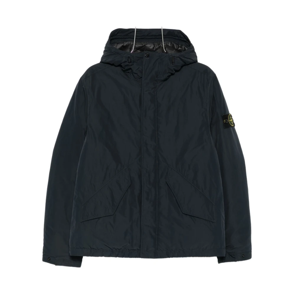 Stone Island Patch Detail Hooded Jacket - Male - Winter Jackets - Blue - Xl - Jackets