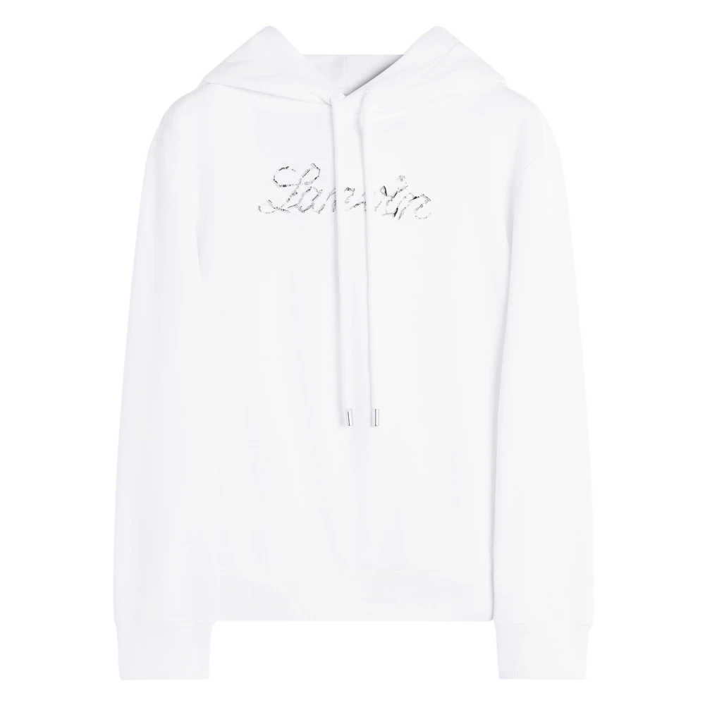 Lanvin Broderad Manuskript Logo Hoodie White, Dam