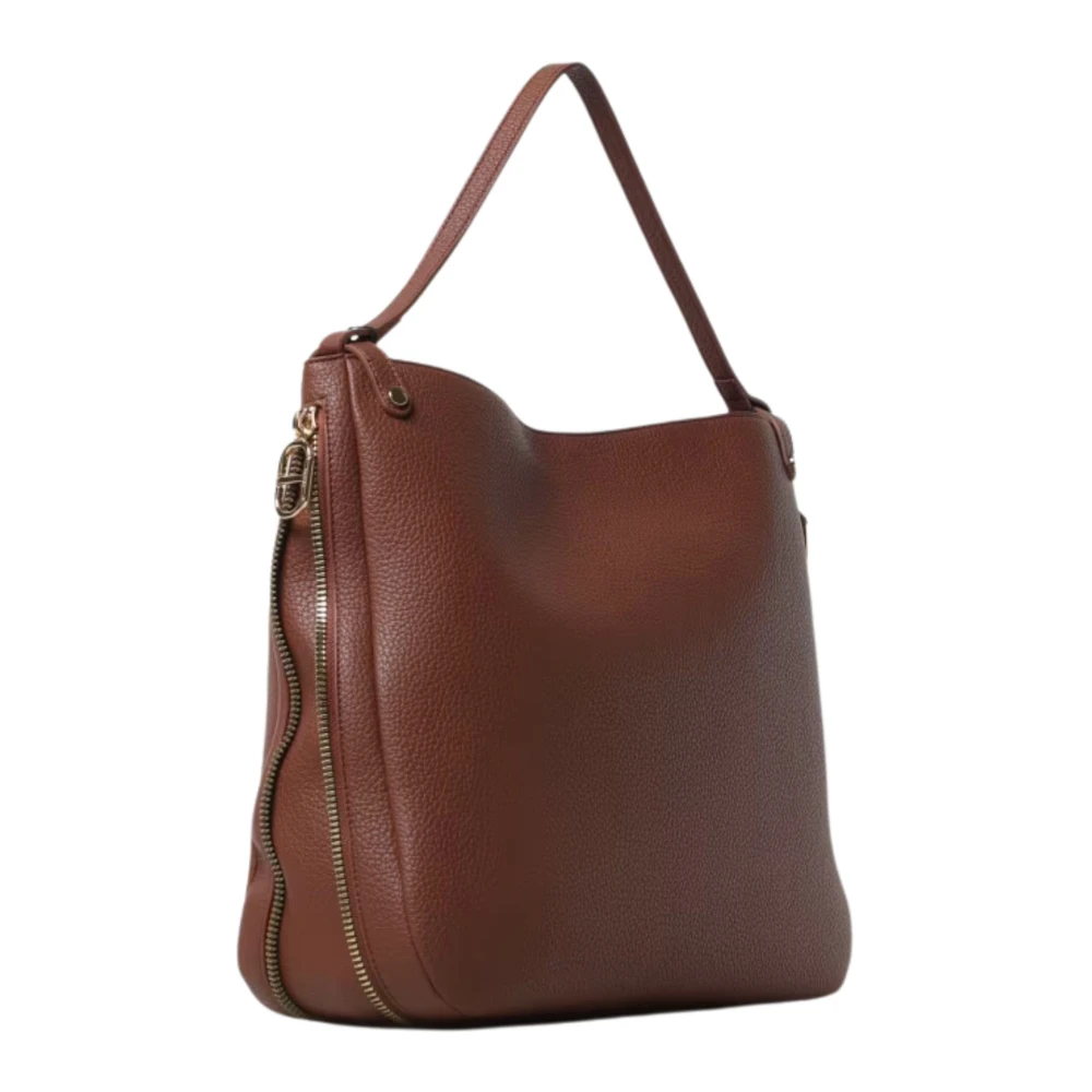 Twinset Bruine leren schoudertas met rits Brown Dames