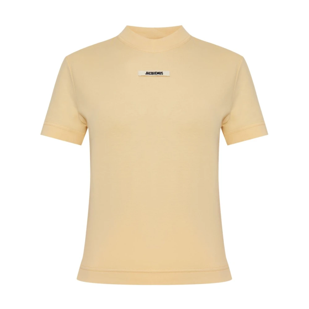 Jacquemus Beige Logo Patch Korte Mouw Top Beige Dames