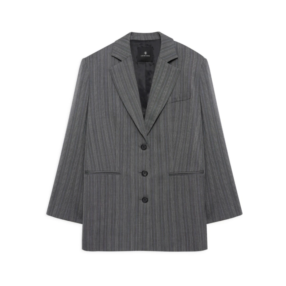 Anine Bing Gestreepte Oversized Wollen Blazer Gray Dames
