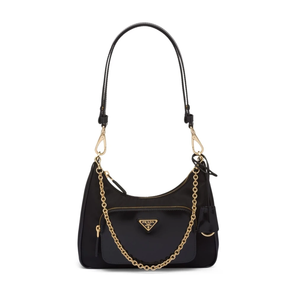 Prada Pochettes Re-Edition With Front Patch Pocket And Chain in zwart