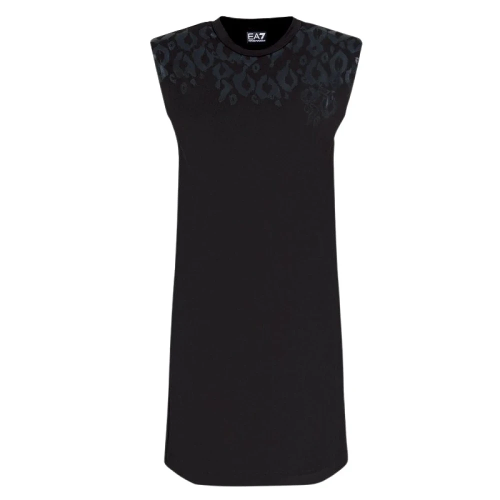 Emporio Armani Ea7 Svart Graphic Series Kort Klänning I Stretchbomull